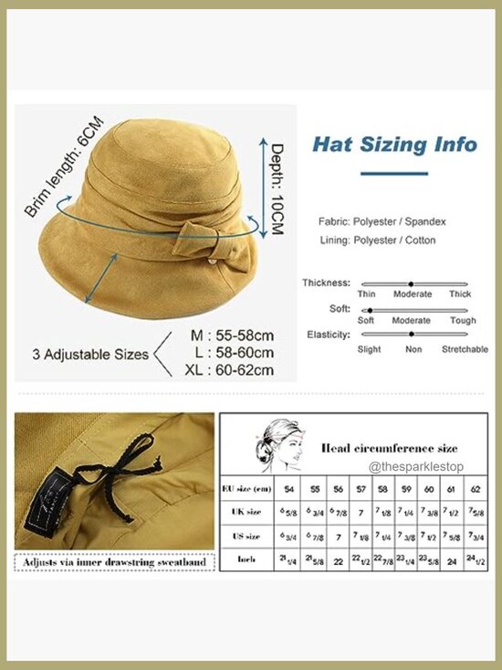 Vintage Cloche Bucket Hat Packable Floppy Fedora with Chin Strap main image 7